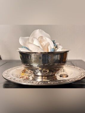 Silver Decorative Bowl with Floral Accent